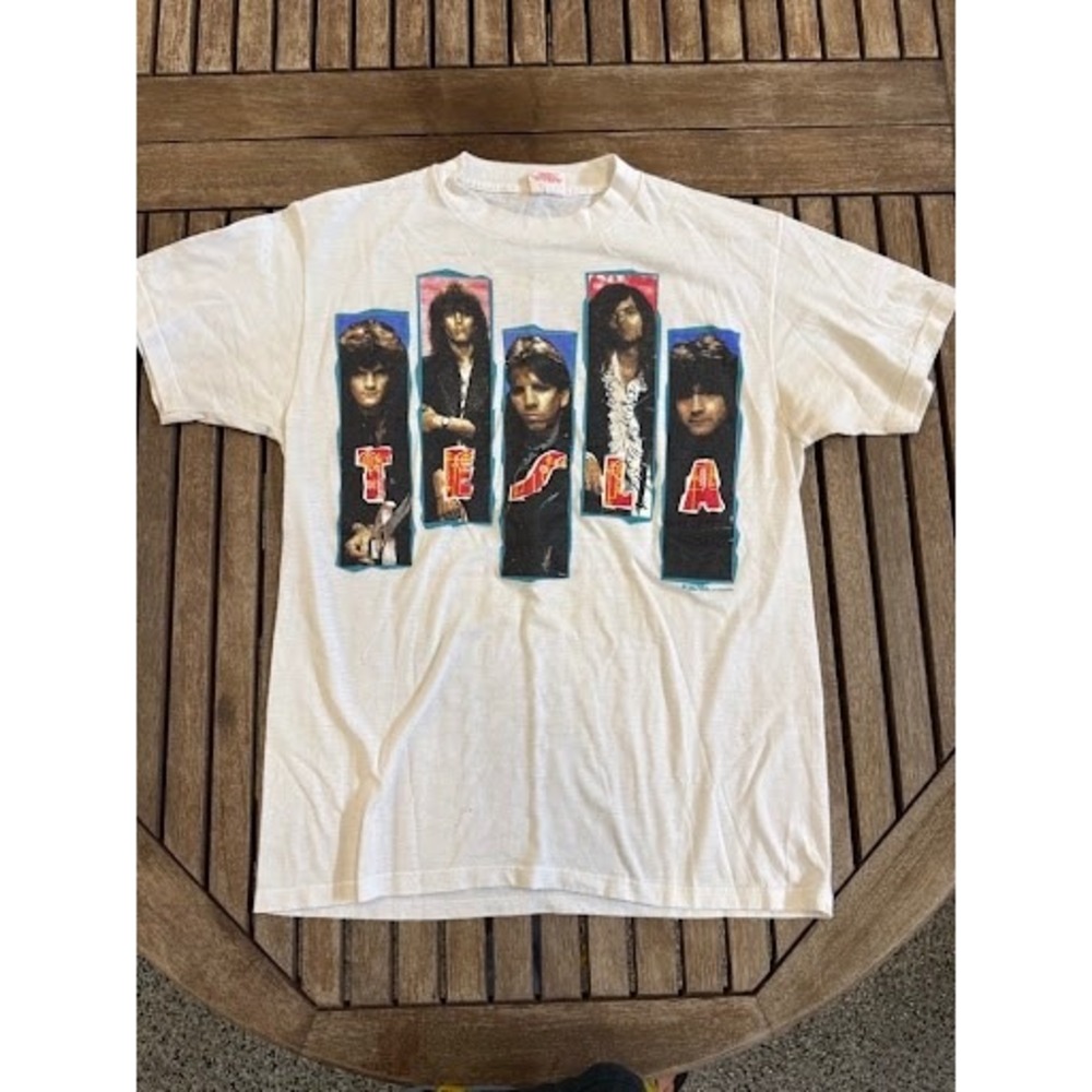 Vintage 1989 Tesla Hang Tough Tour T-Shirt Rock Band Brockum Single Stitch L USA